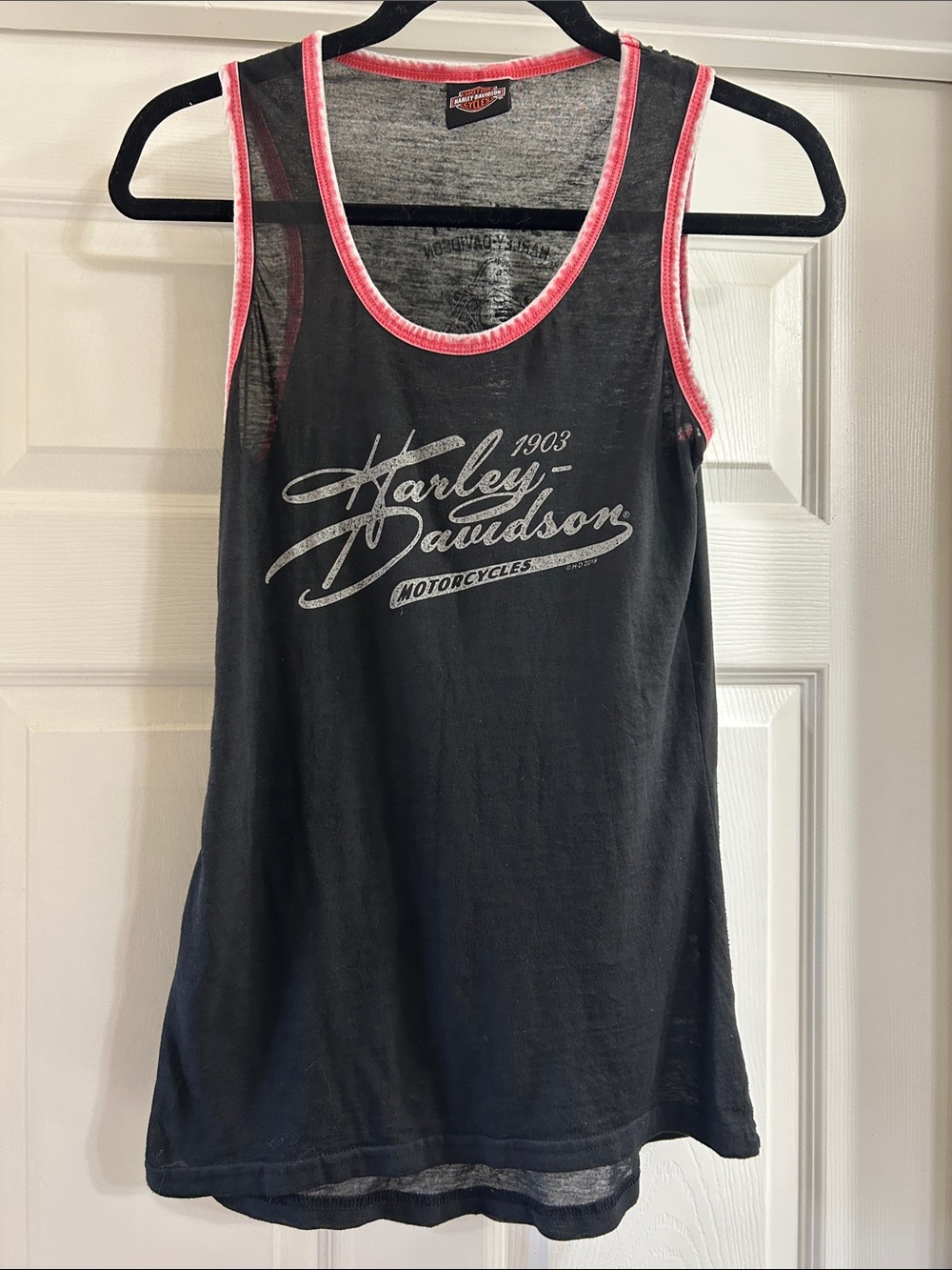 Harley-Davidson Black Tank with Pink Trim and Script Logo